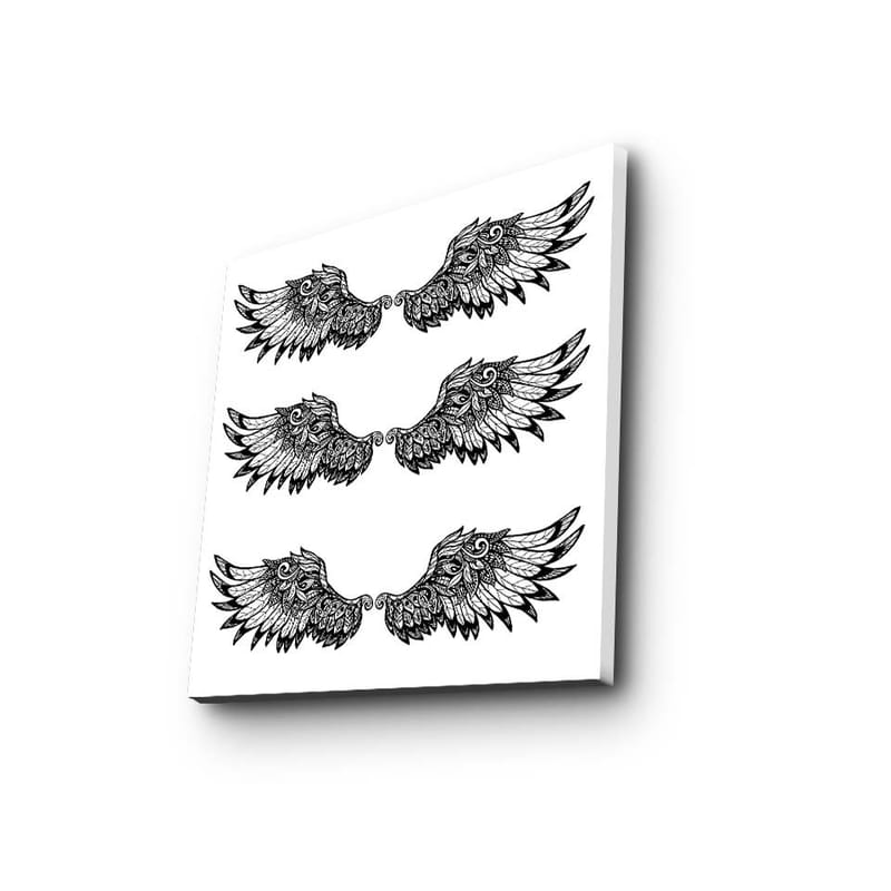 Canvastavla 45x45 cm - Detaljerade fjädrar i en symmetrisk komposition av vingar - Svart / Vitt - Inredning - Tavlor & konst - Canvastavlor