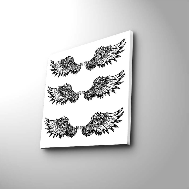 Canvastavla 45x45 cm - Detaljerade fjädrar i en symmetrisk komposition av vingar - Svart / Vitt - Inredning - Tavlor & konst - Canvastavlor