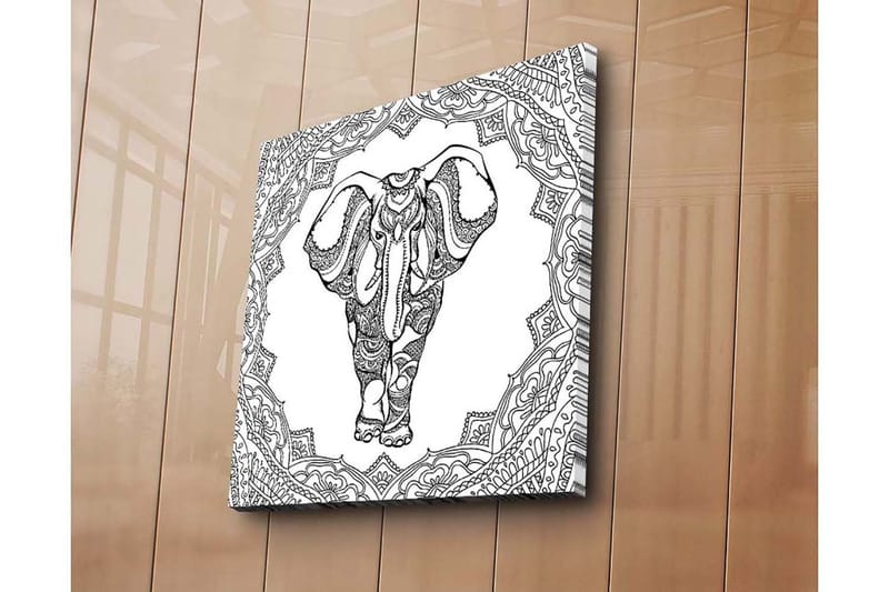 Canvastavla 45x45 cm - Elefant i detaljrik mandalamönster - Svart / Vitt - Inredning - Tavlor & konst - Canvastavlor