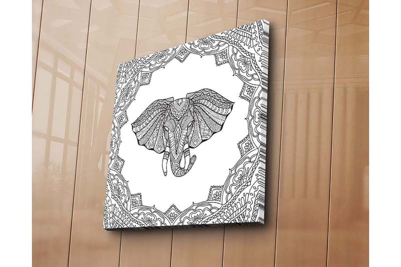 Canvastavla 45x45 cm - Elefant med intrikata mönster i en dekorativ ram - Svart / Vitt - Inredning - Tavlor & konst - Canvastavlor
