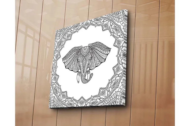 Canvastavla 45x45 cm - Elefant med intrikata mönster i en dekorativ ram - Svart / Vitt - Inredning - Tavlor & konst - Canvastavlor