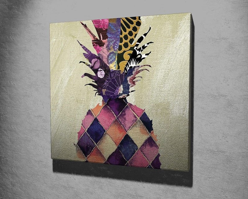 Canvastavla 45x45 cm - Färgglad ananas med geometriska mönster - Lila / Gul / Rosa - Inredning - Tavlor & konst - Canvastavlor