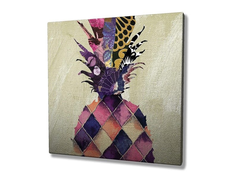 Canvastavla 45x45 cm - Färgglad ananas med geometriska mönster - Lila / Gul / Rosa - Inredning - Tavlor & konst - Canvastavlor
