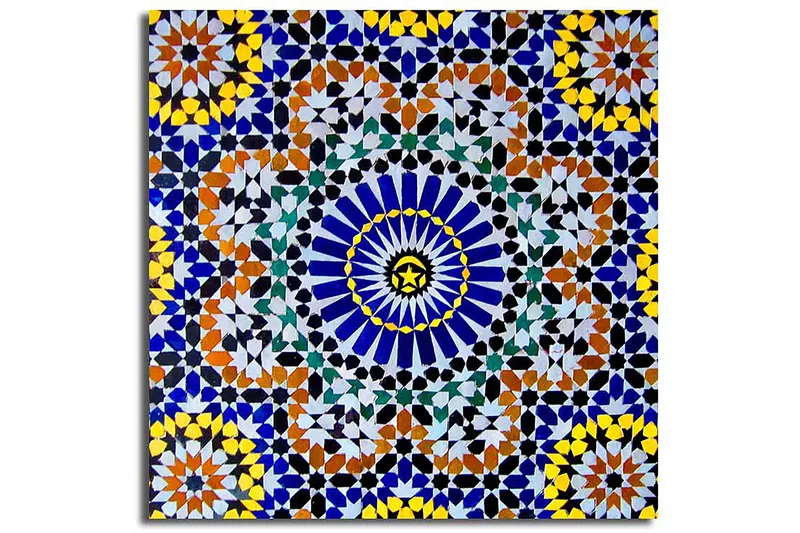 Canvastavla 45x45 cm - Färgglad mandala med geometriska mönster - Blå / Gul / Orange - Inredning - Tavlor & konst - Canvastavlor