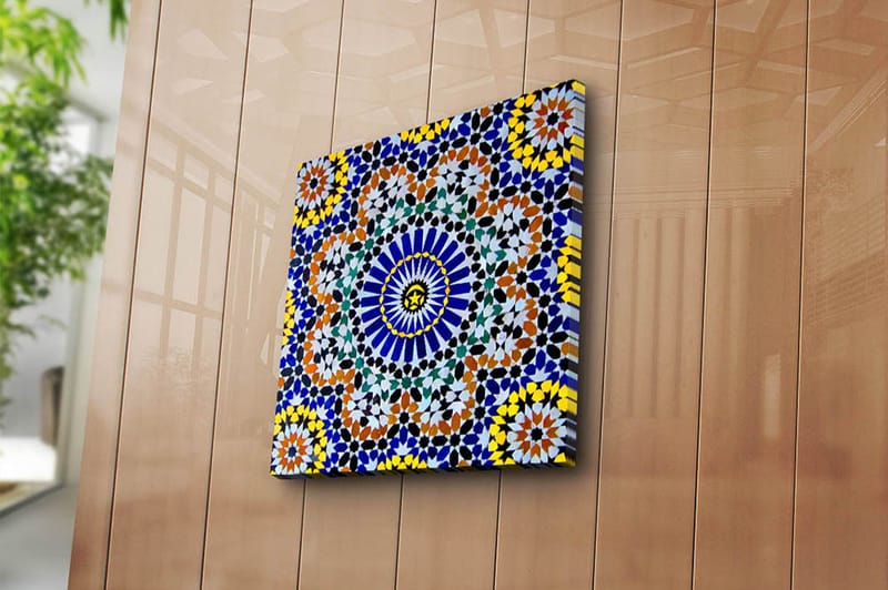 Canvastavla 45x45 cm - Färgglad mandala med geometriska mönster - Blå / Gul / Orange - Inredning - Tavlor & konst - Canvastavlor