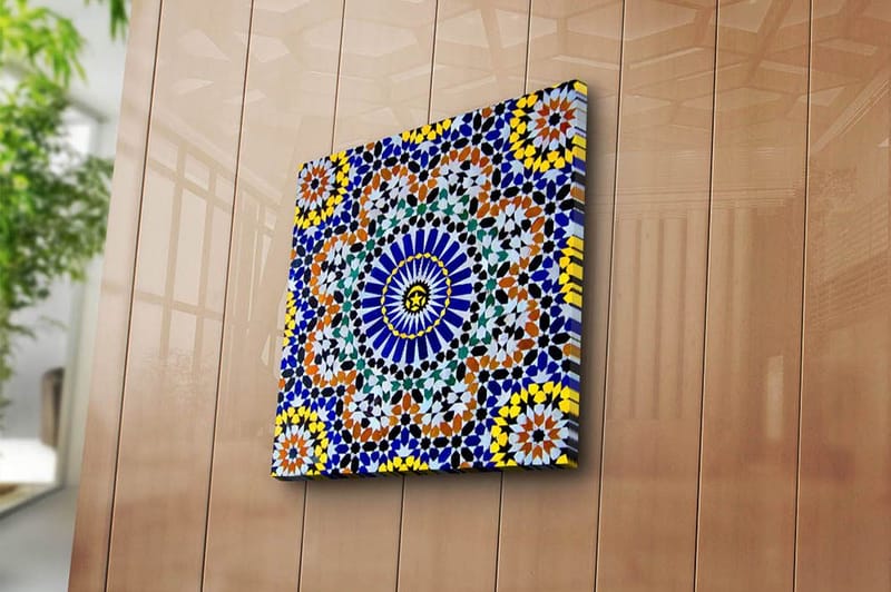 Canvastavla 45x45 cm - Färgglad mandala med geometriska mönster - Blå / Gul / Orange - Inredning - Tavlor & konst - Canvastavlor