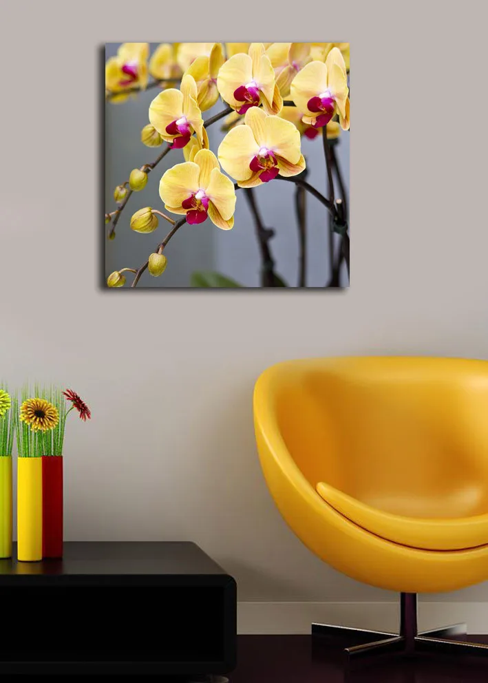 Canvastavla 45x45 cm - Färgglad orkidé med gula och rosa blommor - Gul / Rosa - Inredning - Tavlor & konst - Canvastavlor
