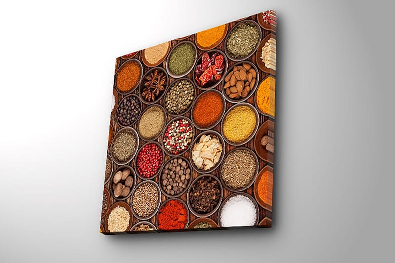 Canvastavla 45x45 cm - Färgglad samling av kryddor i skålar - Röd / Gul / Grön - Inredning - Tavlor & konst - Canvastavlor