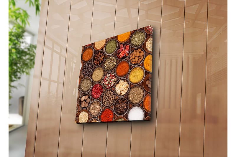 Canvastavla 45x45 cm - Färgglad samling av kryddor i skålar - Röd / Gul / Grön - Inredning - Tavlor & konst - Canvastavlor