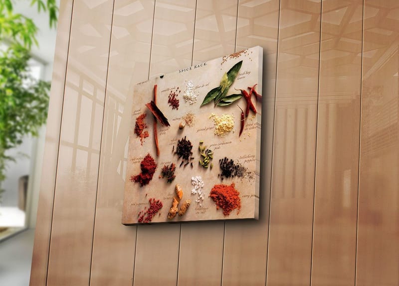 Canvastavla 45x45 cm - Färgglad samling av kryddor och örter - Röd / Grön / Brun - Inredning - Tavlor & konst - Canvastavlor