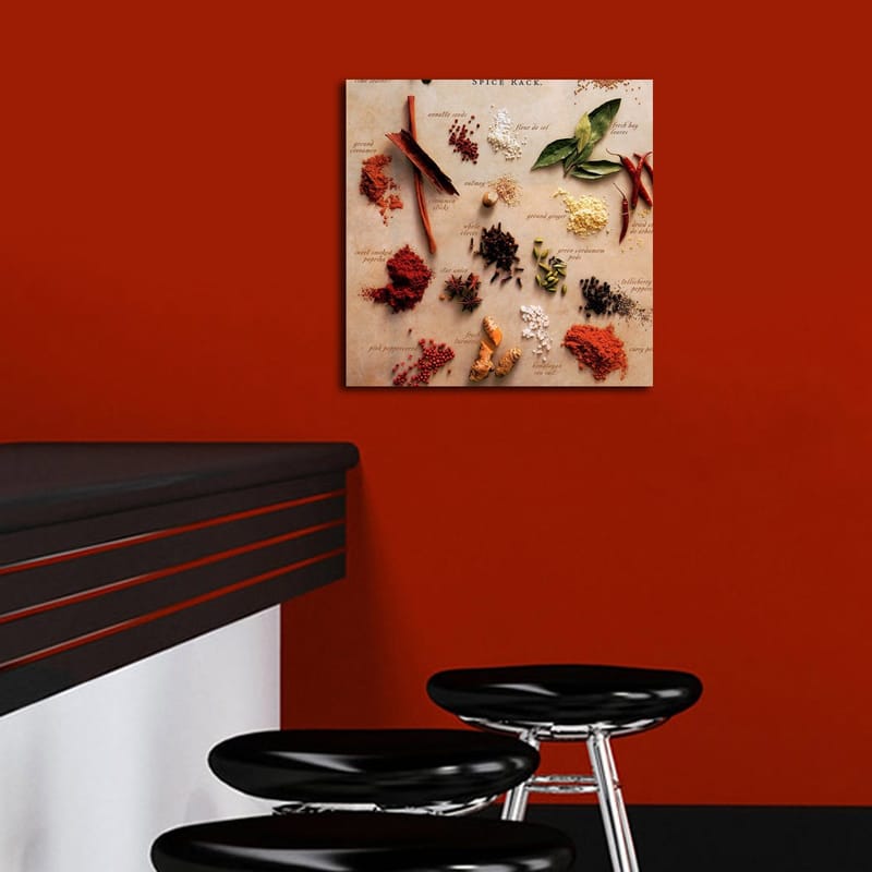 Canvastavla 45x45 cm - Färgglad samling av kryddor och örter - Röd / Grön / Brun - Inredning - Tavlor & konst - Canvastavlor