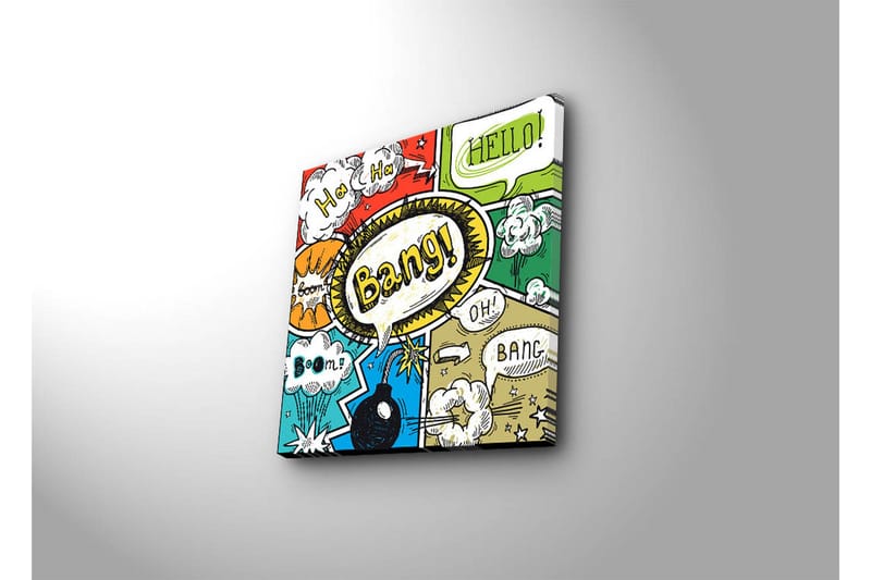 Canvastavla 45x45 cm - Färgglad popkonst med pratbubblor och explosioner - Röd / Grön / Blå - Inredning - Tavlor & konst - Canvastavlor