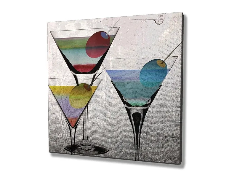 Canvastavla 45x45 cm - Färgglada cocktailglas med fruktskivor - Grön / Blå / Röd - Inredning - Tavlor & konst - Canvastavlor