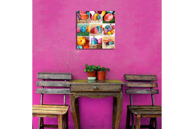 Canvastavla 45x45 cm - Färgglada påskägg i olika mönster och färger - Rosa / Blå / Gul - Inredning - Tavlor & konst - Canvastavlor