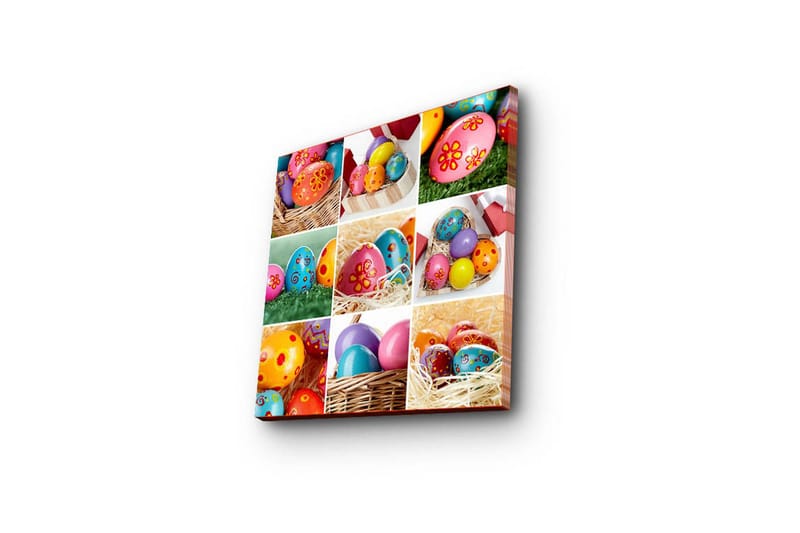 Canvastavla 45x45 cm - Färgglada påskägg i olika mönster och färger - Rosa / Blå / Gul - Inredning - Tavlor & konst - Canvastavlor