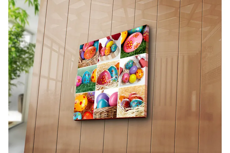 Canvastavla 45x45 cm - Färgglada påskägg i olika mönster och färger - Rosa / Blå / Gul - Inredning - Tavlor & konst - Canvastavlor