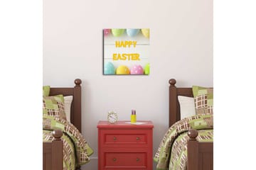 Canvastavla 45x45 cm - Färgglada påskägg med texten HAPPY EASTER - Gul / Rosa / Grön - Inredning - Tavlor & konst - Canvastavlor