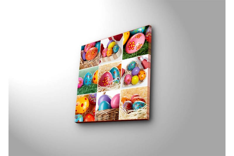 Canvastavla 45x45 cm - Färgglada påskägg i olika mönster och färger - Rosa / Blå / Gul - Inredning - Tavlor & konst - Canvastavlor