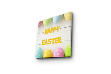 Canvastavla 45x45 cm - Färgglada påskägg med texten HAPPY EASTER - Gul / Rosa / Grön - Inredning - Tavlor & konst - Canvastavlor