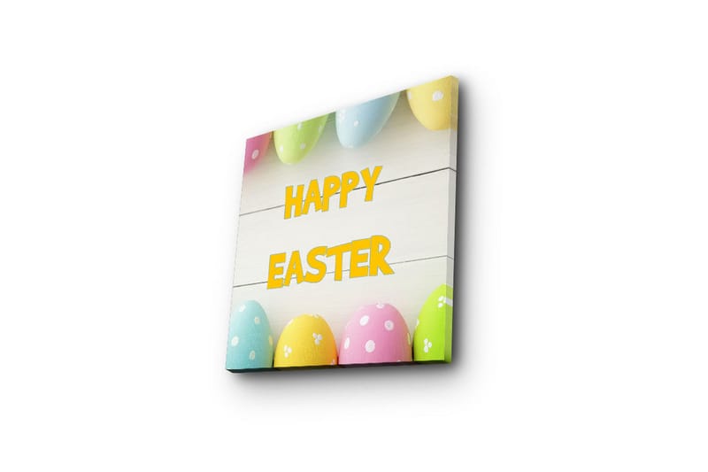 Canvastavla 45x45 cm - Färgglada påskägg med texten HAPPY EASTER - Gul / Rosa / Grön - Inredning - Tavlor & konst - Canvastavlor