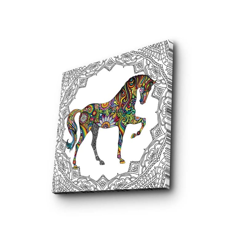 Canvastavla 45x45 cm - Färgglatt hästmotiv med mönster och detaljer - Röd / Grön / Blå - Inredning - Tavlor & konst - Canvastavlor