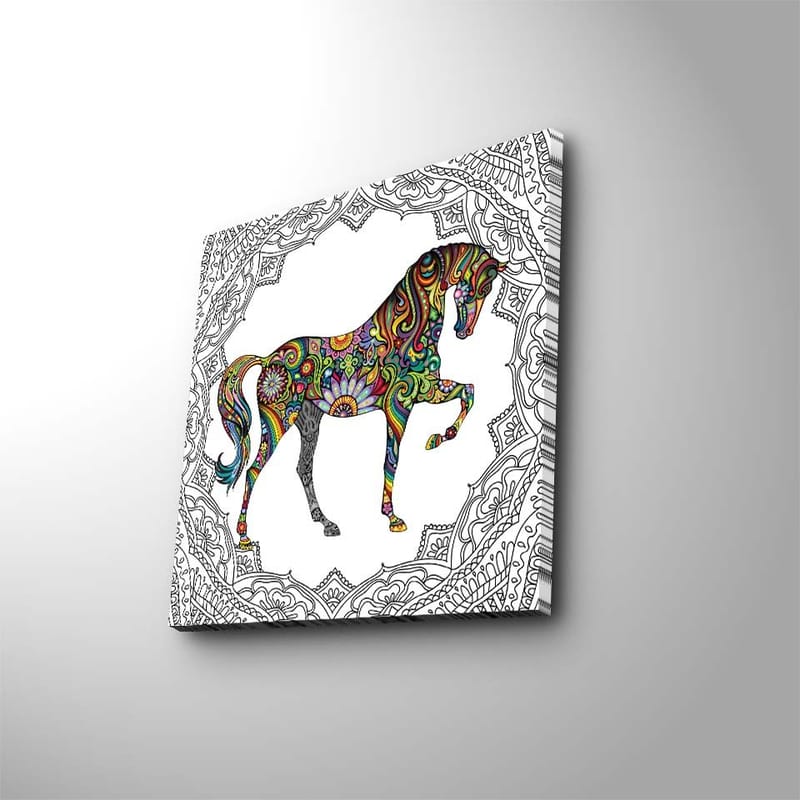 Canvastavla 45x45 cm - Färgglatt hästmotiv med mönster och detaljer - Röd / Grön / Blå - Inredning - Tavlor & konst - Canvastavlor