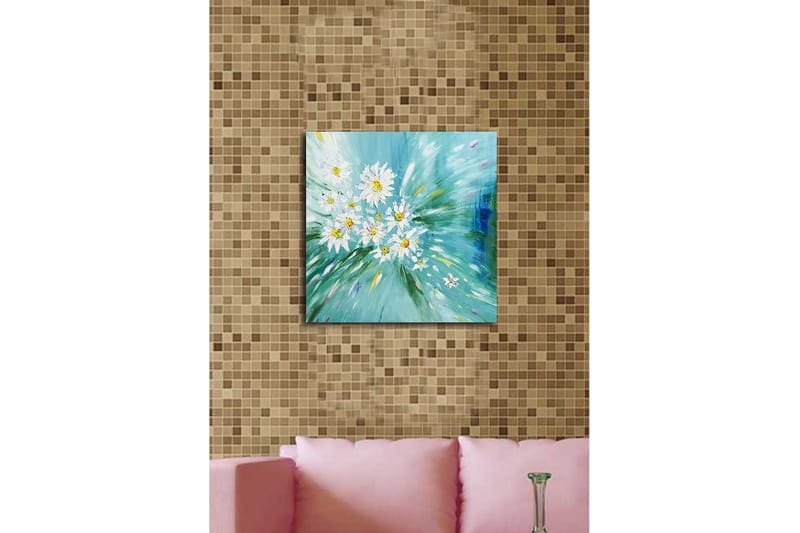 Canvastavla 45x45 cm - Färgrik bukett av prästkragar i en dynamisk komposition - Ljusblå / Vit / Gul - Inredning - Tavlor & konst - Canvastavlor