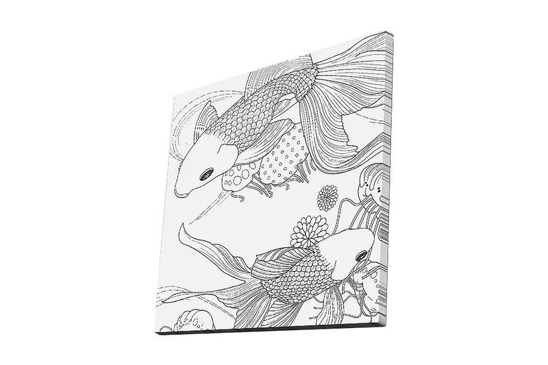 Canvastavla 45x45 cm - Fina koi-fiskar i en lekfull komposition, Svart / Vitt