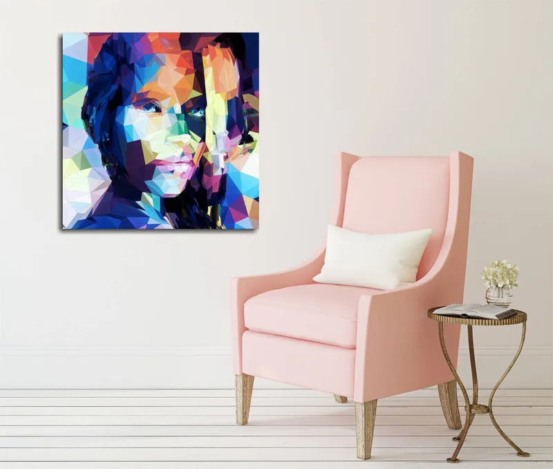 Canvastavla 45x45 cm - Geometrisk porträtt av en kvinna i färgglad stil - Blå / Röd / Grön - Inredning - Tavlor & konst - Canvastavlor