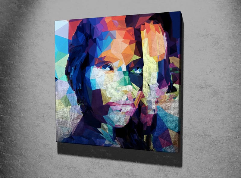 Canvastavla 45x45 cm - Geometrisk porträtt av en kvinna i färgglad stil - Blå / Röd / Grön - Inredning - Tavlor & konst - Canvastavlor