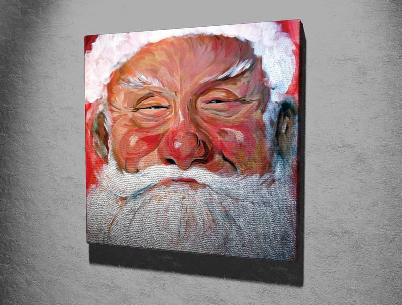 Canvastavla 45x45 cm - Glad jultomte med vit skägg och röd bakgrund - Röd / Vit / Hudfärg - Inredning - Tavlor & konst - Canvastavlor