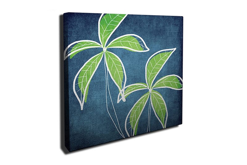 Canvastavla 45x45 cm - Grönskande palmblad mot en djupblå bakgrund - Grön / Blå - Inredning - Tavlor & konst - Canvastavlor