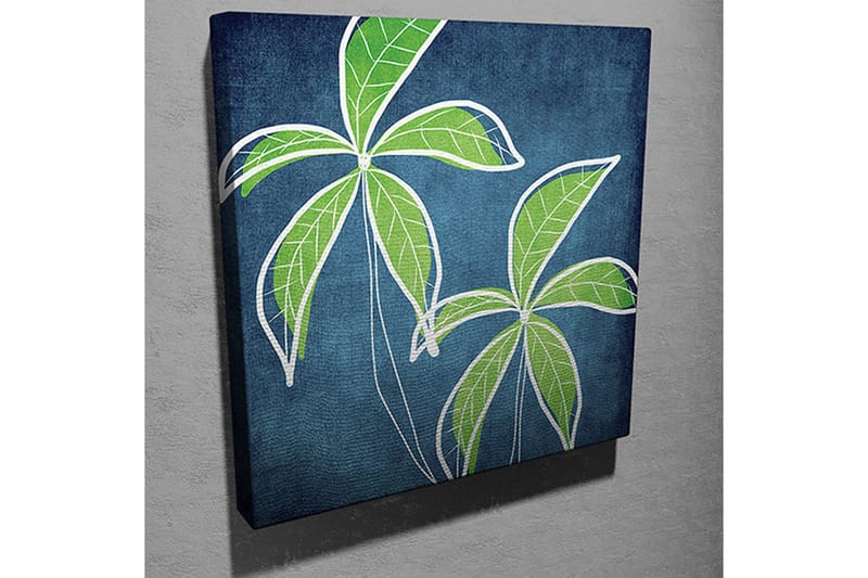 Canvastavla 45x45 cm - Grönskande palmblad mot en djupblå bakgrund - Grön / Blå - Inredning - Tavlor & konst - Canvastavlor