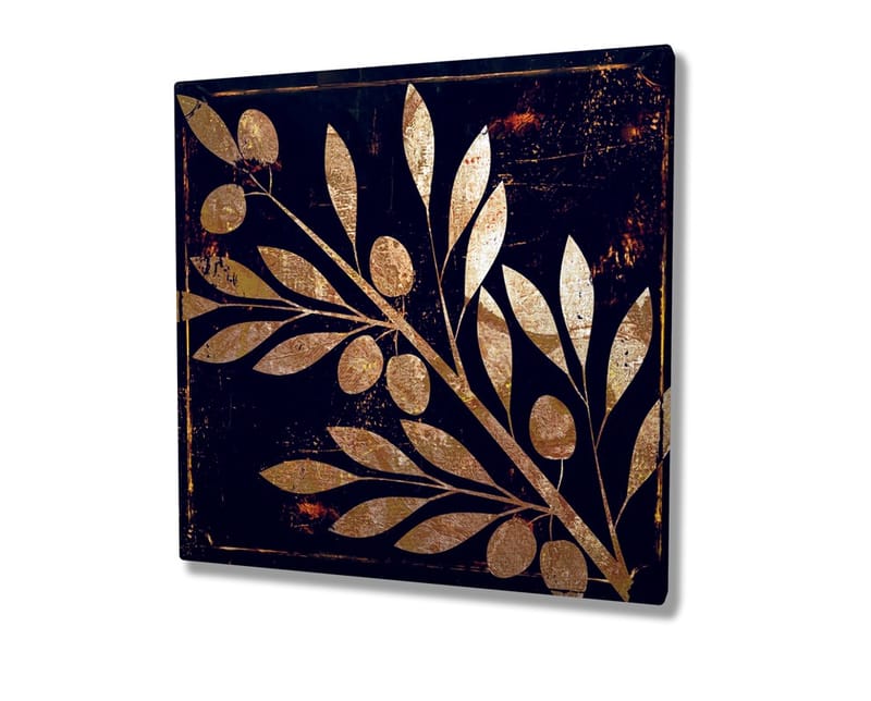 Canvastavla 45x45 cm - Gyllene växtmotiv med blad och bär på mörk bakgrund - Guld / Mörkblå - Inredning - Tavlor & konst - Canvastavlor