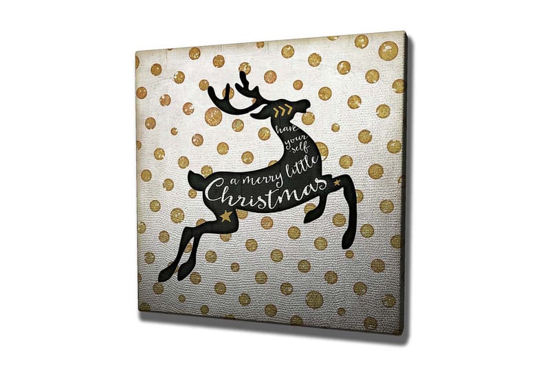 Canvastavla 45x45 cm - Hoppande ren med julhälsning - Svart / Guld / Vitt - Inredning - Tavlor & konst - Canvastavlor