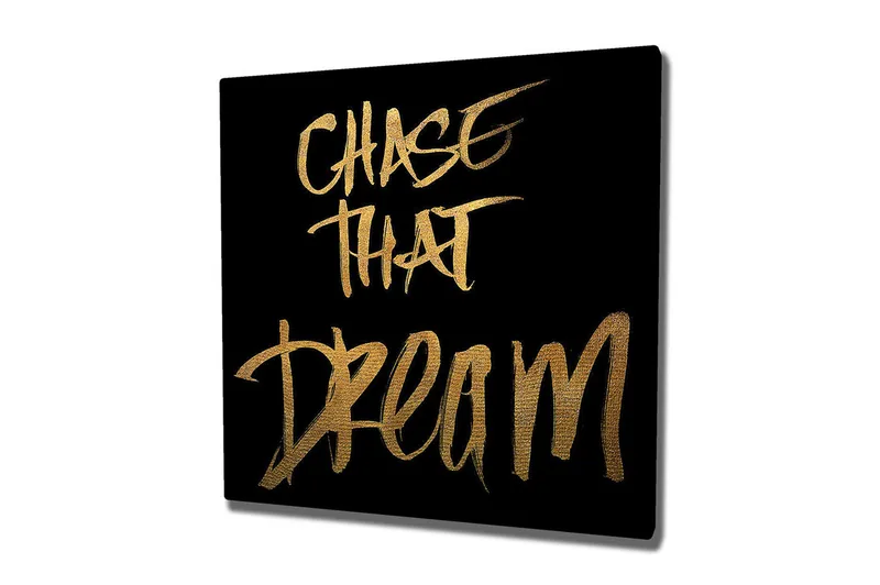 Canvastavla 45x45 cm - Inspirerande text med budskapet att följa sina drömmar - Guld / Svart - Inredning - Tavlor & konst - Canvastavlor