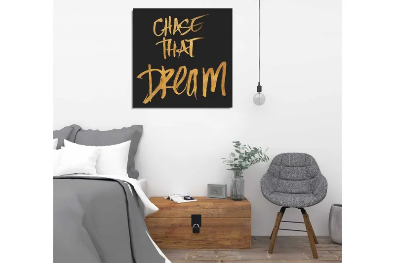 Canvastavla 45x45 cm - Inspirerande text med budskapet att följa sina drömmar - Guld / Svart - Inredning - Tavlor & konst - Canvastavlor
