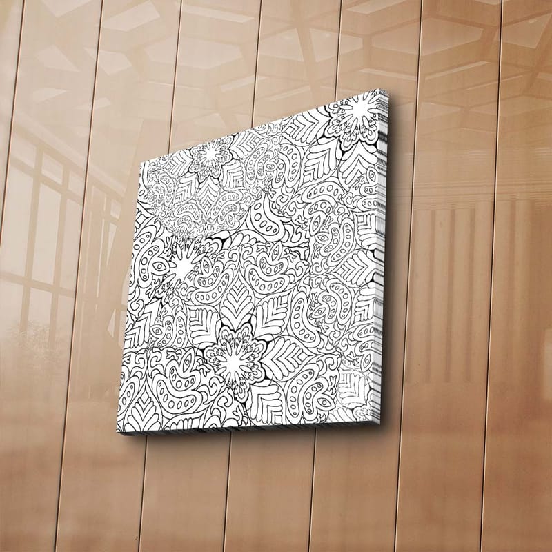Canvastavla 45x45 cm - Intrikat mönster av blommor och blad - Svart / Vitt - Inredning - Tavlor & konst - Canvastavlor