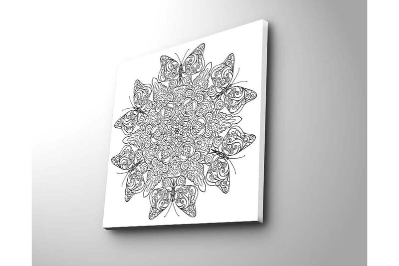 Canvastavla 45x45 cm - Intrikat mönster av fjärilar och blommor - Svart / Vitt - Inredning - Tavlor & konst - Canvastavlor