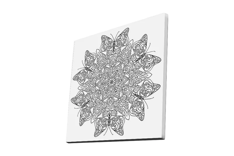 Canvastavla 45x45 cm - Intrikat mönster av fjärilar och blommor - Svart / Vitt - Inredning - Tavlor & konst - Canvastavlor