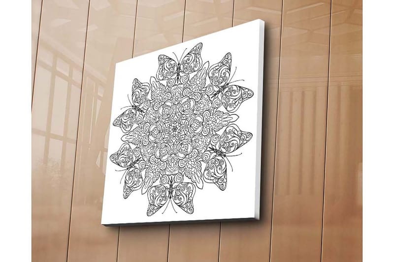 Canvastavla 45x45 cm - Intrikat mönster av fjärilar och blommor - Svart / Vitt - Inredning - Tavlor & konst - Canvastavlor