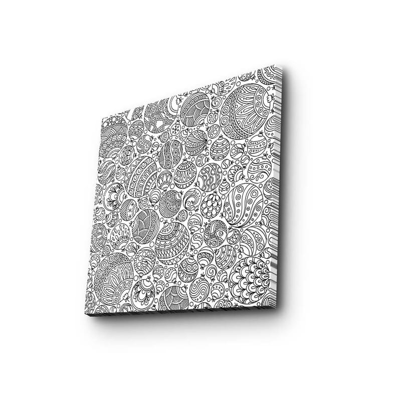 Canvastavla 45x45 cm - Intrikat mönster av svarta linjer och former - Svart / Vitt - Inredning - Tavlor & konst - Canvastavlor