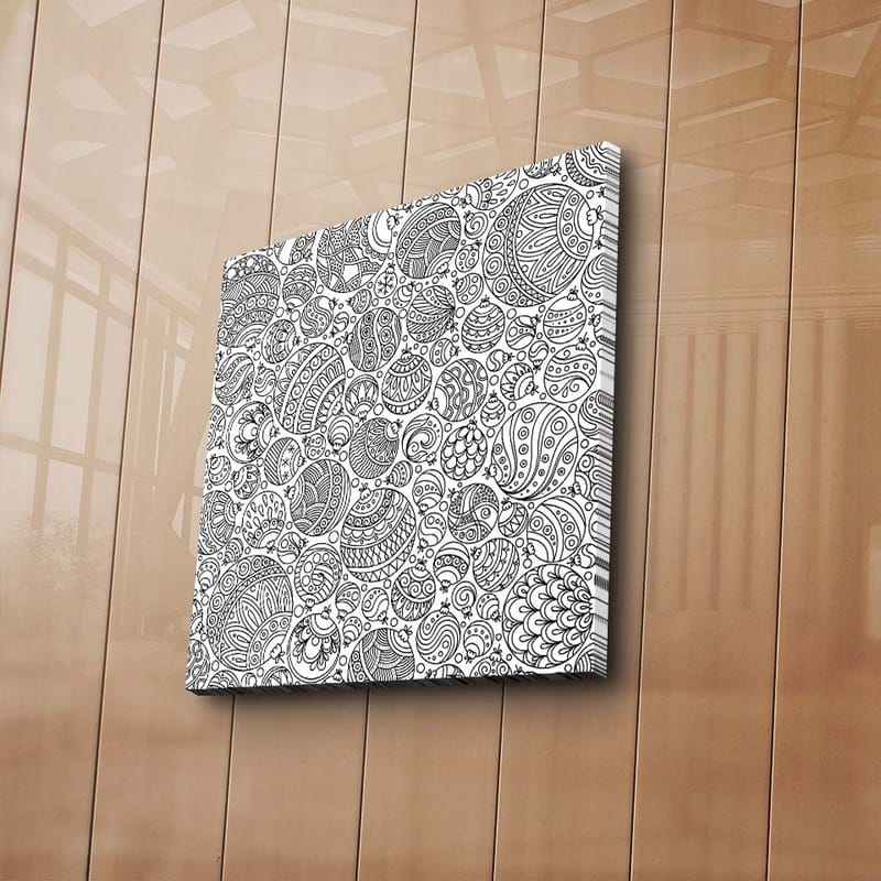 Canvastavla 45x45 cm - Intrikat mönster av svarta linjer och former - Svart / Vitt - Inredning - Tavlor & konst - Canvastavlor