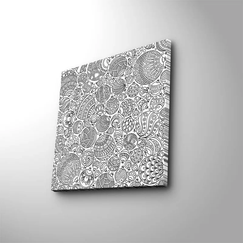 Canvastavla 45x45 cm - Intrikat mönster av svarta linjer och former, Svart / Vitt