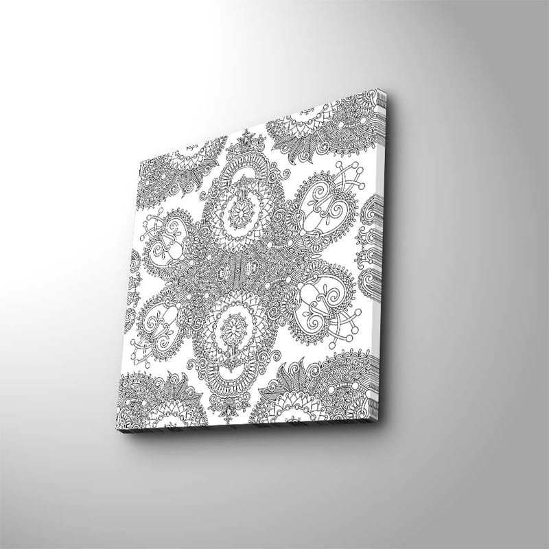 Canvastavla 45x45 cm - Intrikat mönster av svarta linjer på vit bakgrund - Svart / Vit - Inredning - Tavlor & konst - Canvastavlor