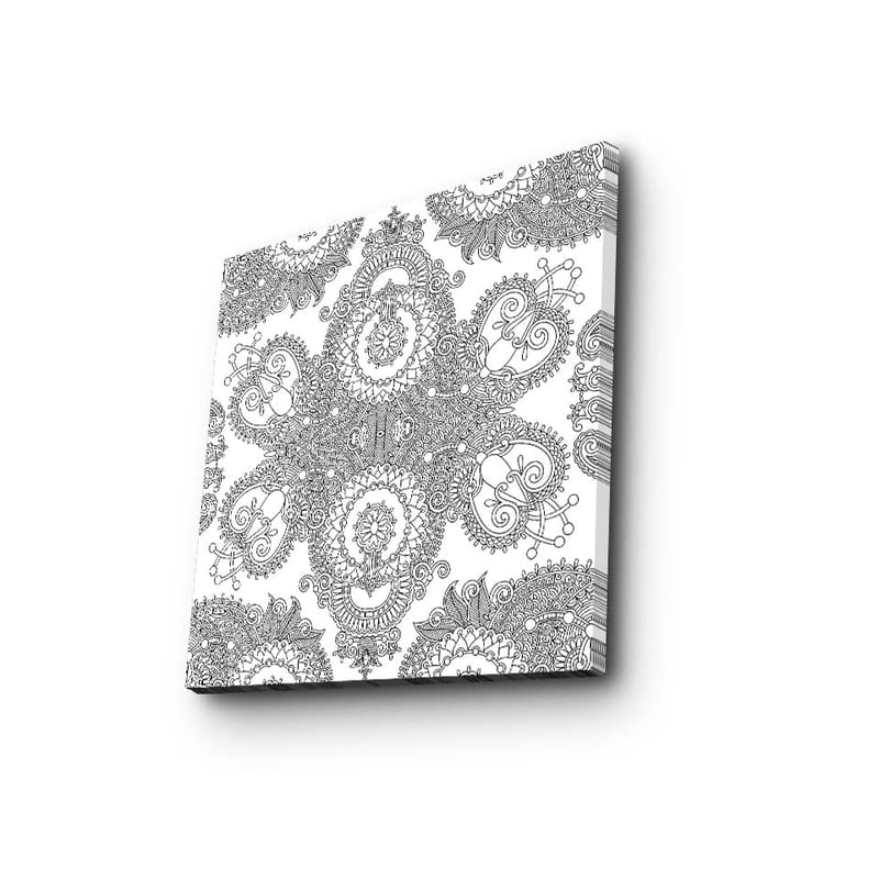Canvastavla 45x45 cm - Intrikat mönster av svarta linjer på vit bakgrund - Svart / Vit - Inredning - Tavlor & konst - Canvastavlor