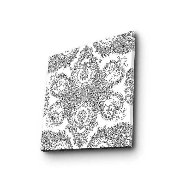 Canvastavla 45x45 cm - Intrikat mönster av svarta linjer på vit bakgrund - Svart / Vit - Inredning - Tavlor & konst - Canvastavlor