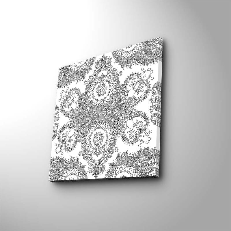 Canvastavla 45x45 cm - Intrikat mönster av svarta linjer på vit bakgrund - Svart / Vit - Inredning - Tavlor & konst - Canvastavlor
