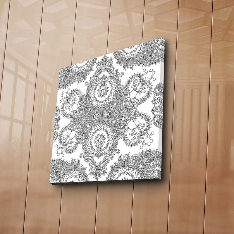Canvastavla 45x45 cm - Intrikat mönster av svarta linjer på vit bakgrund - Svart / Vit - Inredning - Tavlor & konst - Canvastavlor