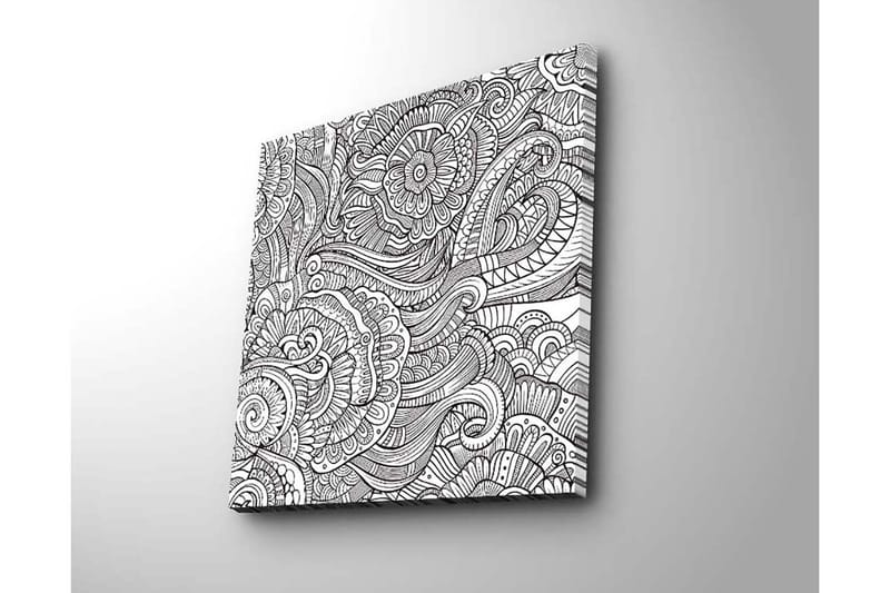 Canvastavla 45x45 cm - Intrikat mönster med blommor och svängda linjer - Svart / Vitt - Inredning - Tavlor & konst - Canvastavlor